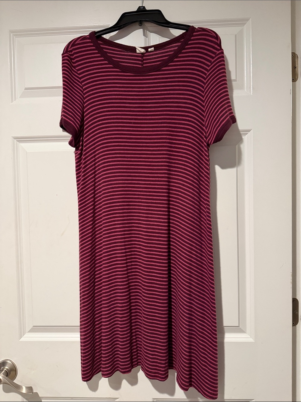 GAP Striped Short Sleeve Swing Dress in Berry and Magenta